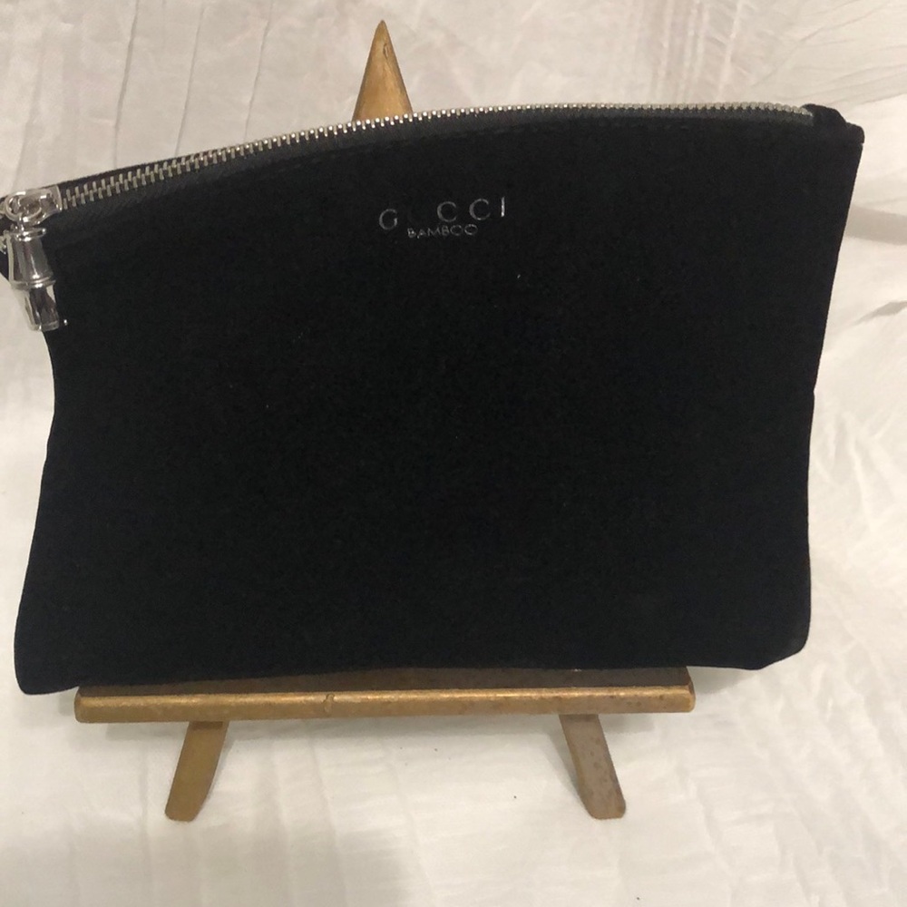 Gucci Black Bamboo Velvet Zip Pouch
